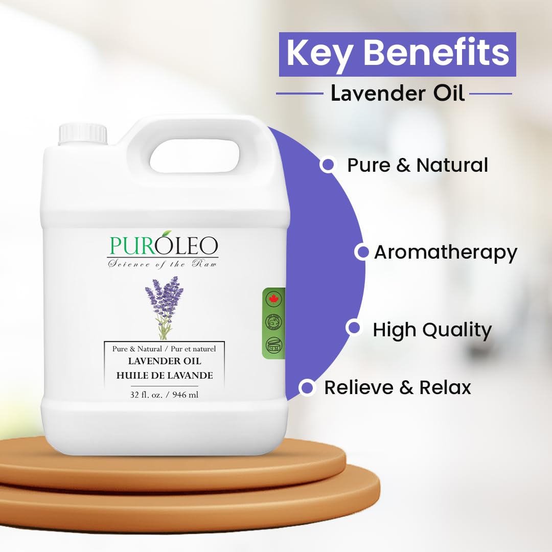 PUROLEO - Aceite esencial de lavanda (fabricado en Canadá) natural sin diluir prensado en frío para aromaterapia, aceite de aromaterapia de grado terapéutico para dormir, relajación, Bulgaria Francia