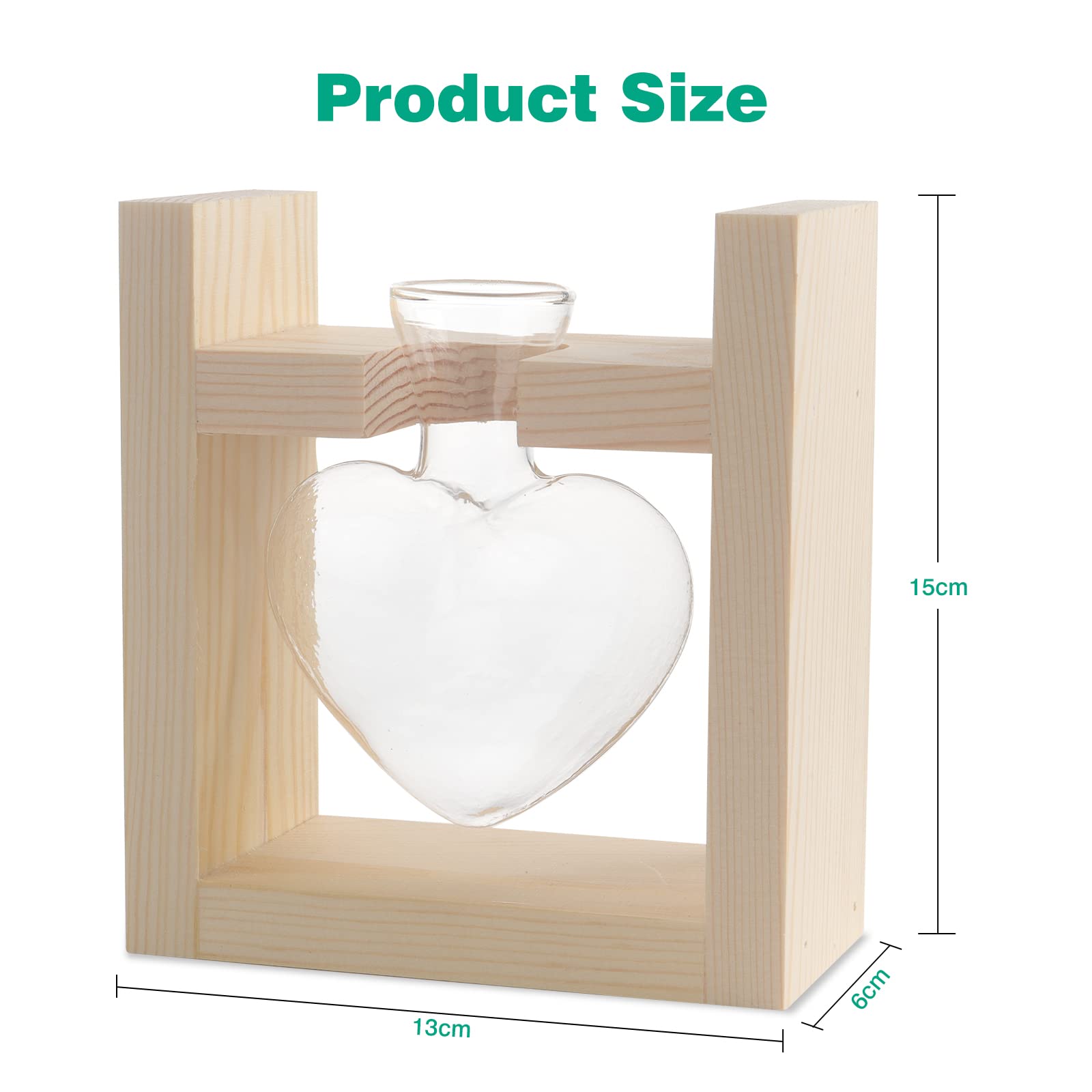 Vaso Di Vetro A Forma Di Cuore Con Cornice In Legno Vintage, Portafiori Da Tavolo – Decorazione Originale Per Casa E Ufficio - 3