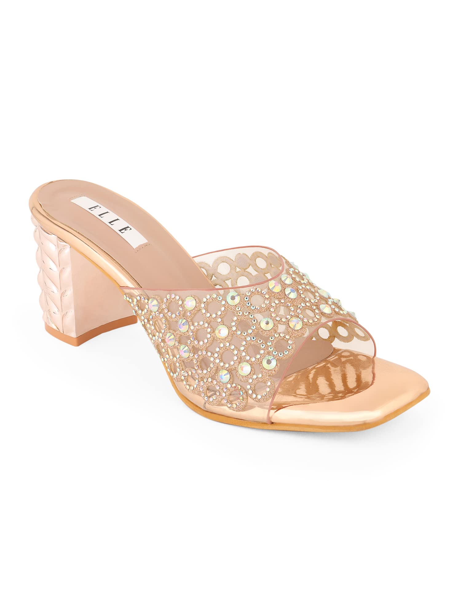 ELLE Womens Transparent & Gold-Toned Block Sandals (B0BQF9F7QV) Amazon Price History, Amazon Price Tracker