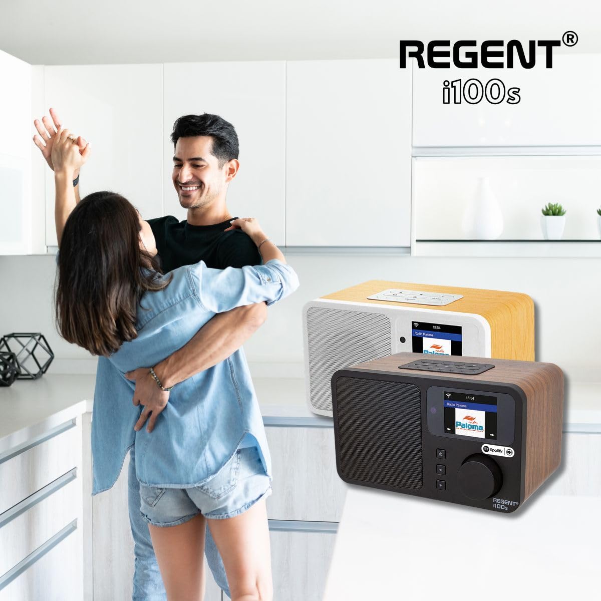 REGENT i100s Radio Internet z SPOTIFY Connect Wi-Fi Radio Cyfrowe Kuchenne z Bluetooth Budzik Snooze Timer Wyświetlacz LCD Kolorowy Drewno