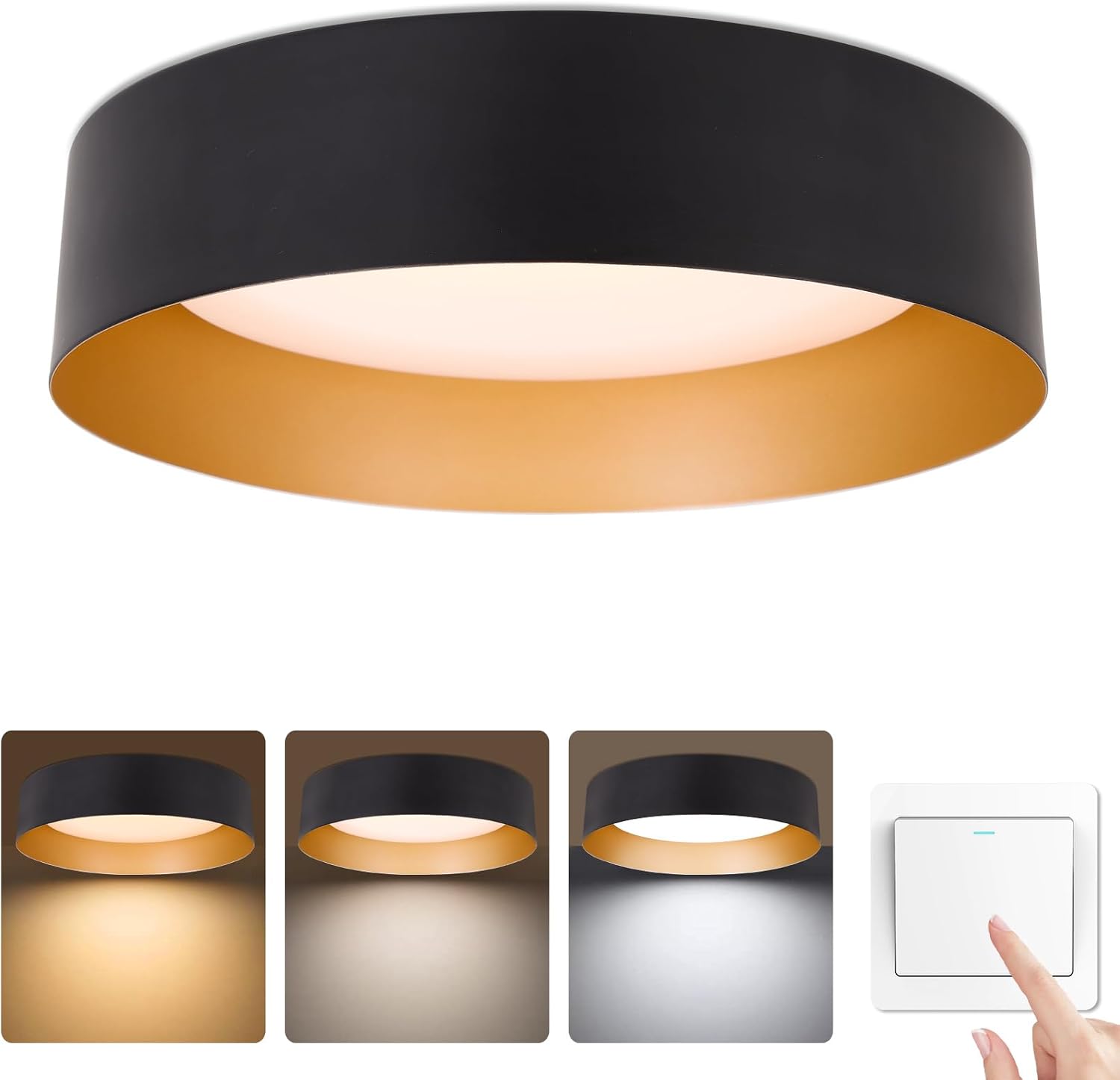 Bargeni LED Ceiling Light 20 W Dimmable Ceiling Light Matte Black with Gold Interior Ceiling Lights Modern Living Room Bedroom Children's Room Hallway Ceiling Lighting Diameter 32 cm [Energy Class E]
