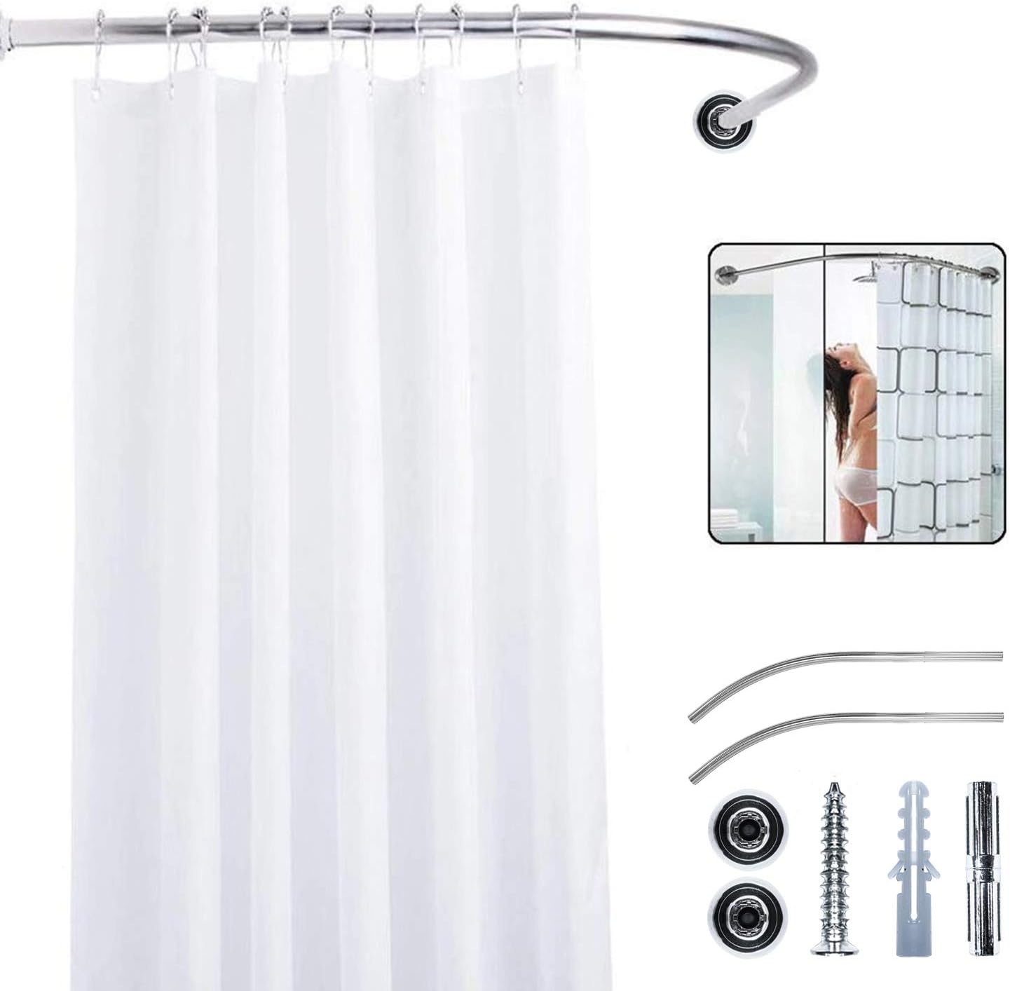 Curved Shower Curtain Rod Covers Wall Area of 35 to 35