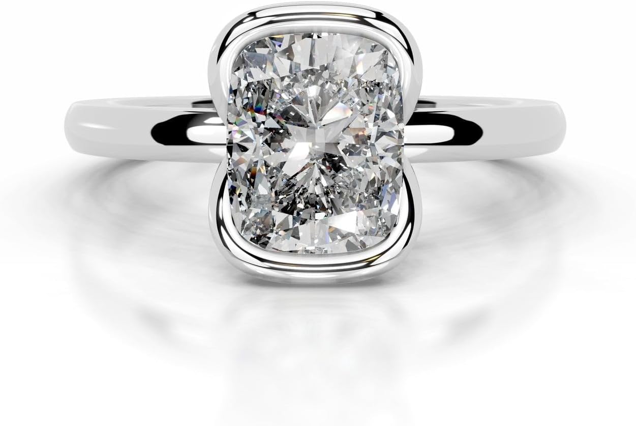 2 Ct Elongated Cushion Cut Moissanite Colorless Engagment Ring Half Bezel Solitaire Diamond Wedding Ring for Women 925 Sterling Silver 10k/14k/18k Solid Rose Gold Ring For Her