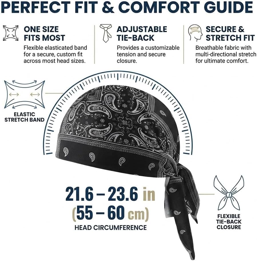 Bandanas for Men Head Scarf Pirate Skull Caps Running Hat Paisley Cooling Hair Wrap Helmet Liner Headband for Women image 4