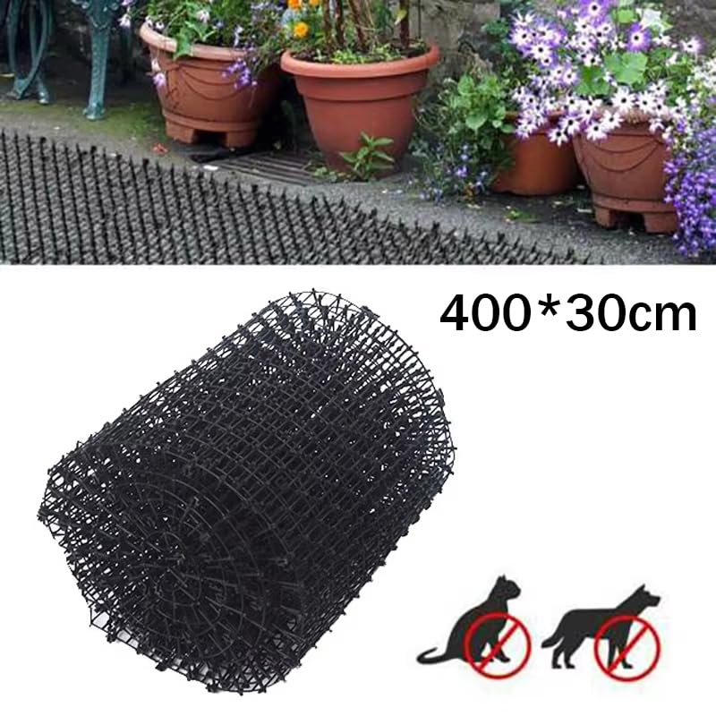 Tappetino Repellente per Gatti,400 x 30 cm, anti punte, repellente per gatti, cani, volpi, deterrenti per scavare cani da giardino, gatti, volpi Repellente con 8 Picchetti di Fissaggio Barriera Intern