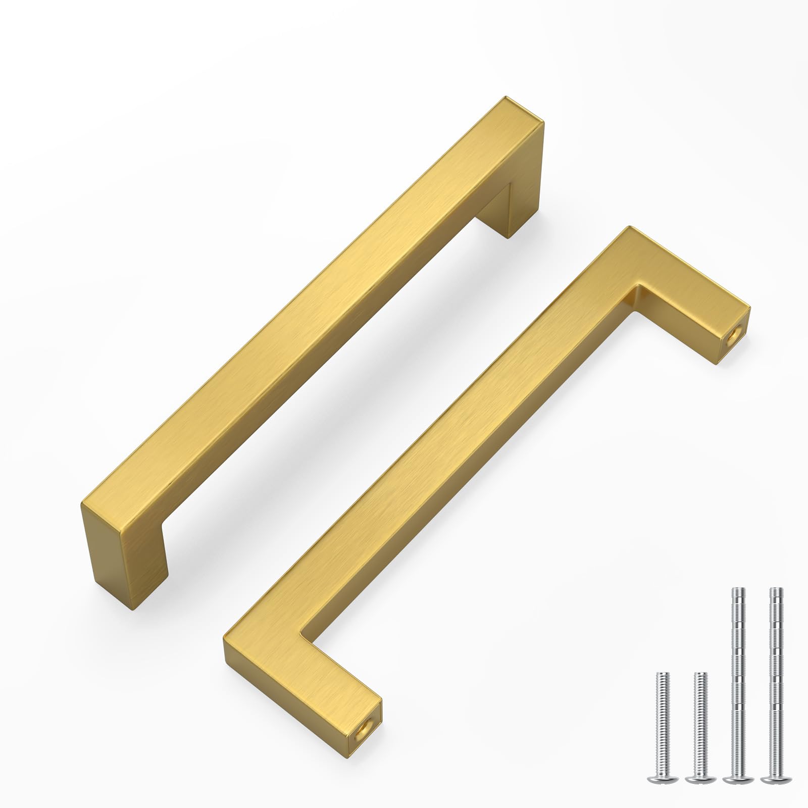 LONTAN 30 Pack Gold Kitchen Handles 128mm Square Brushed Brass Cupboard Handles Wardobe Bathroom Kitchen Cupboard Door Pulls Stainless Steel