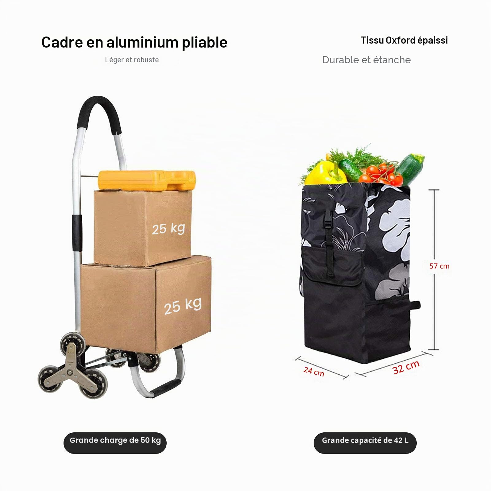 Chariot de Courses à 6 Roues : Caddie | Shopping Trolley Pliable Adapté au Monte-Escalier avec Sac en Toile de Rangement Imperméable & Amovible （Compartiment Isotherme） Fleurs