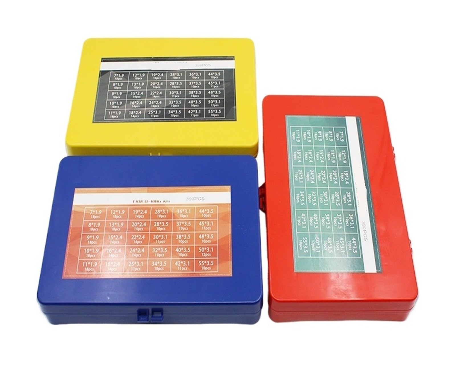 Zestaw pierścieni z gumy fluorowanej 390 PC FKM 30 rozmiarów gumowa uszczelka Orings podkładka o-ring zestaw asortyment box (BFB-390Yellow)