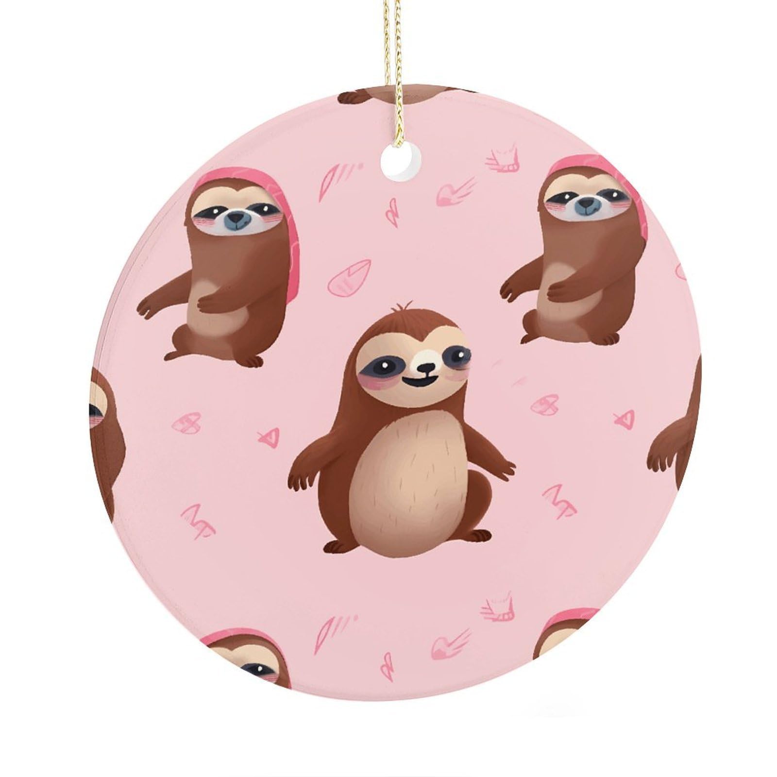 Adfgyerh Style Sloth-Pink Ceramic Circular Pendant,2.9 Inch，Hanging Ornament，Gift Exchange Idea Round Ceramic Ornament,For Mom And Daughter，For Home Indoor Outdoor Decor.