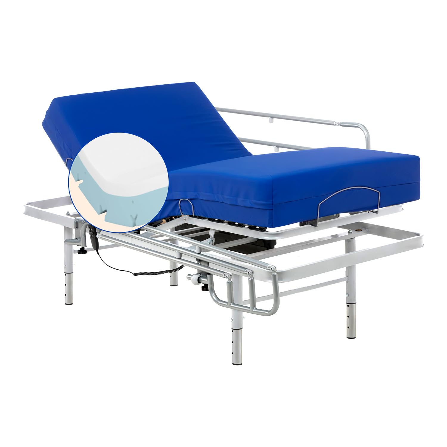 Geriafy Cama articulada con colchón Professional V6 MAX Care 105x190 cm | Patas regulables, barandillas abatibles, colchón viscoelástico de 20 cm y funda impermeable