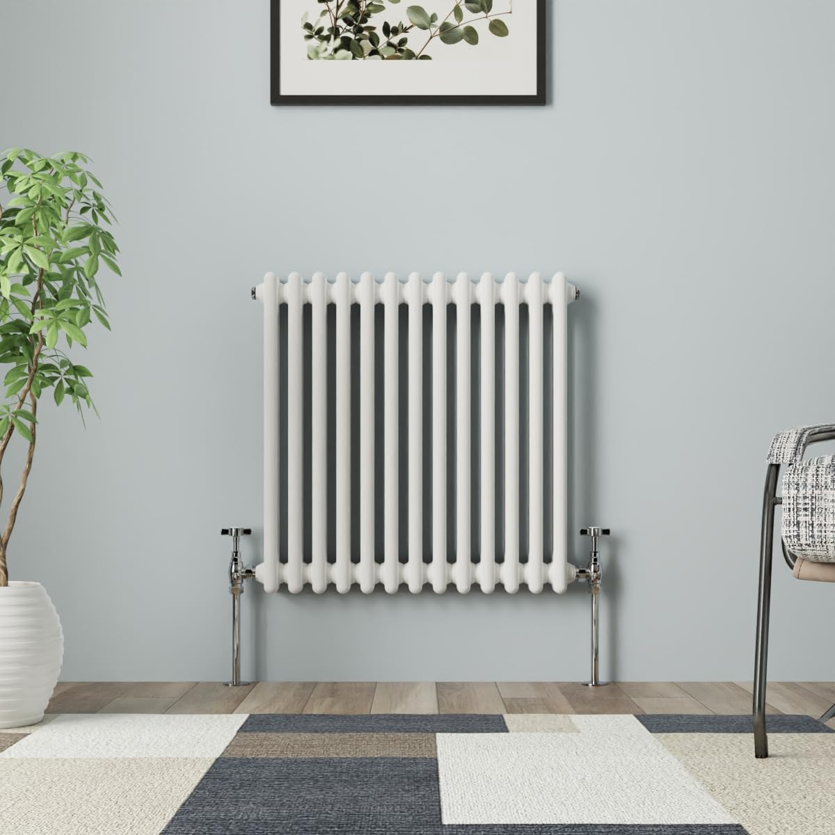 NRG Colonna Radiatore Bianco 600x605mm Doppio Tradizionale Stile Ghisa Riscaldatore Interni Designer Orizzontale Bagno Radiatori