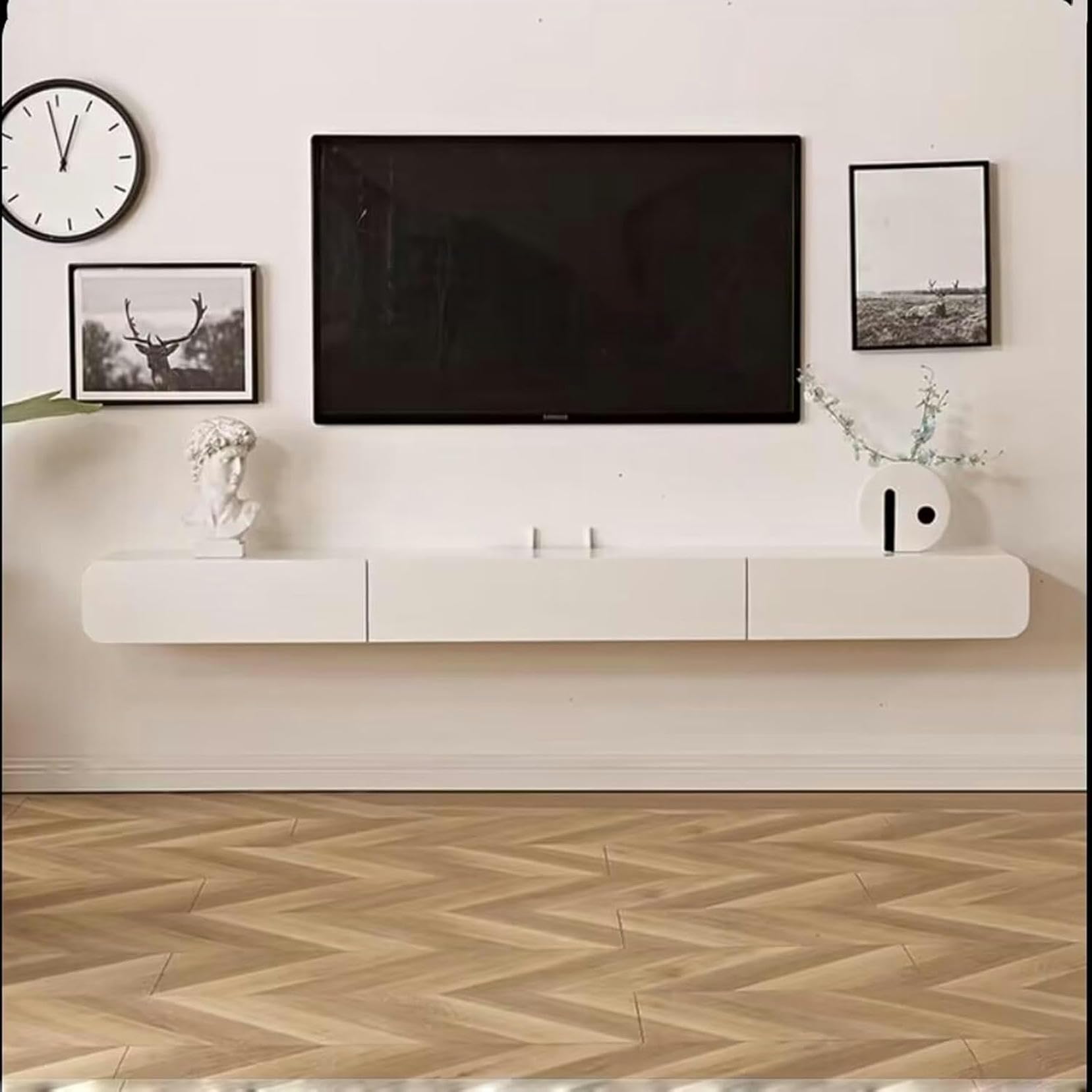 Meuble TV mural 160 cm avec rangements pour console multimédia