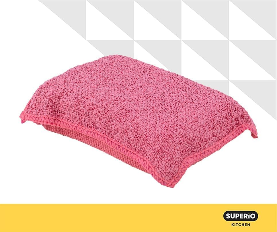 Image of Miracle Microfiber Scrubbing Sponge, Red Extra Scrubbing Power Kitchen Sponge, Sink, Pot, Pan and Dish Washing, Super Absorbent and Rapid Drying. by Superio