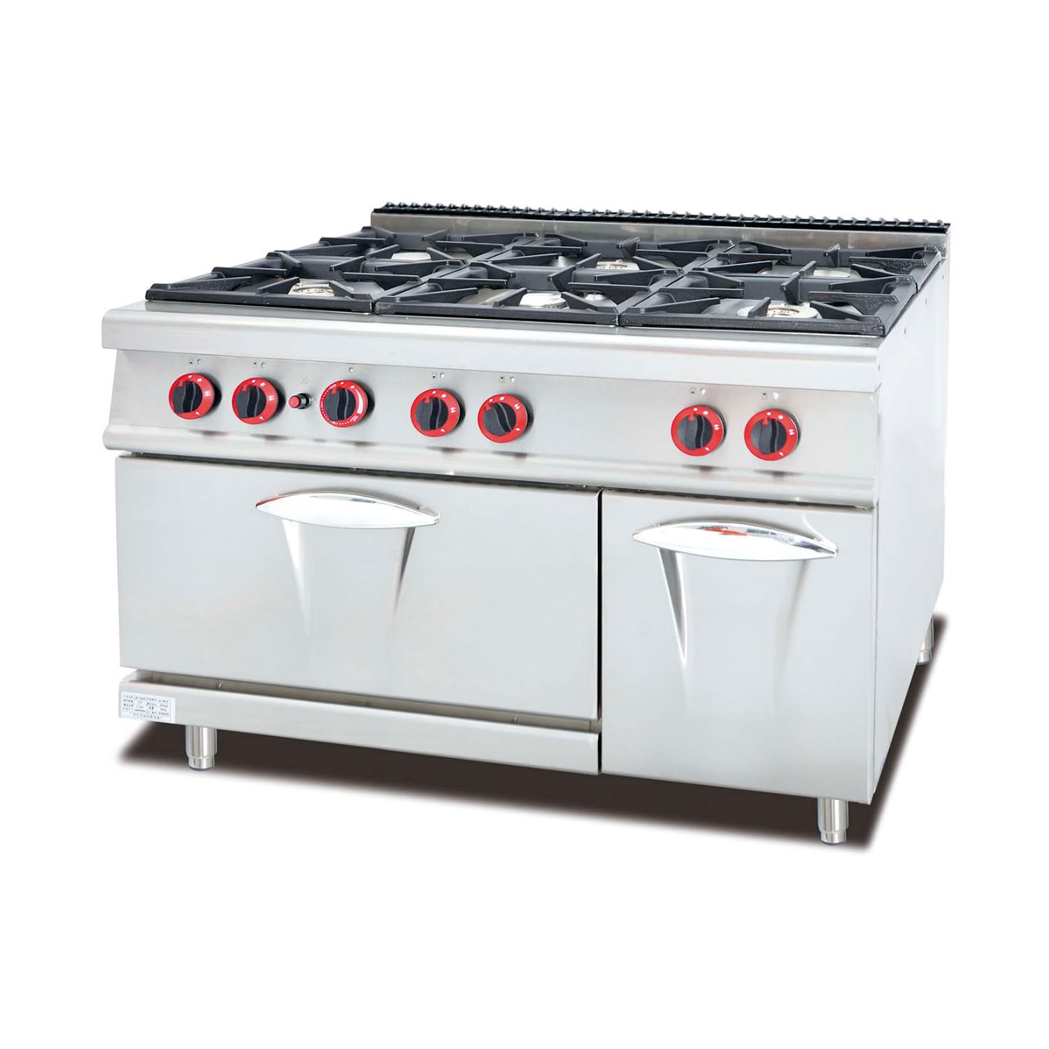 Ristoattrezzature - Cucina a Gas potenziata 6 fuochi con forno a Gas S/70 120x70 cm - Uso Professionale
