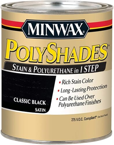 Minwax 619950444 PolyShades - Tinte y poliuretano en 1 escalón, cuarto de galón, negro clásico, satinado