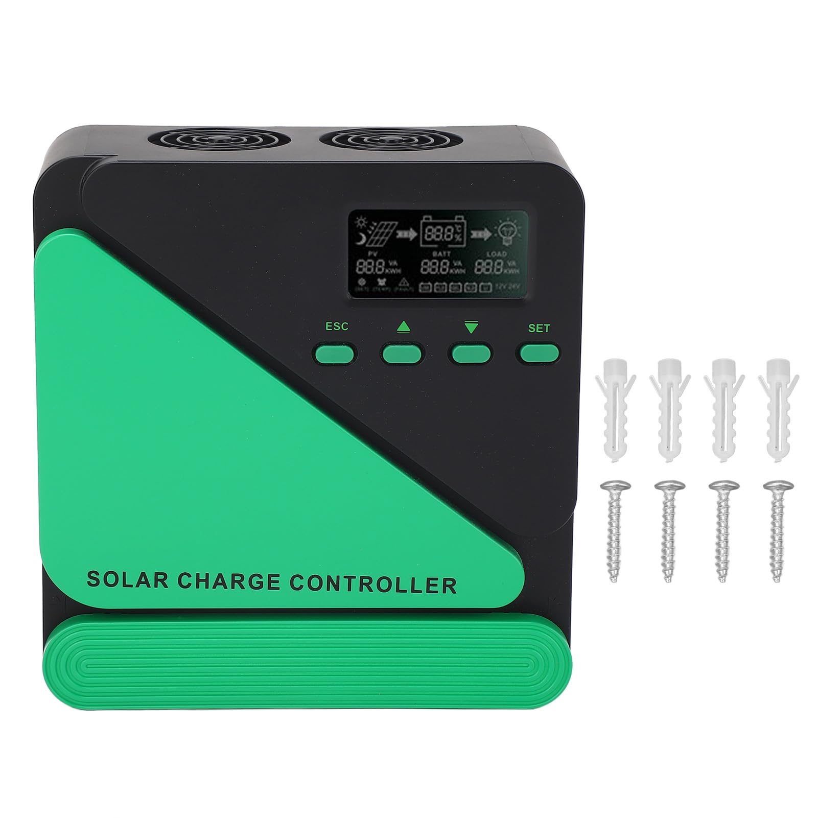 Jiawu Kontroler Słoneczny MPPT 40A, Automatyczny Regulator Panelu Słonecznego 12V 24V z Ekranem LCD, Podwójnym Portem USB, Podwójnym Wentylatorem Chłodzącym dla Systemu Wytwarzania Energii PV (30A)
