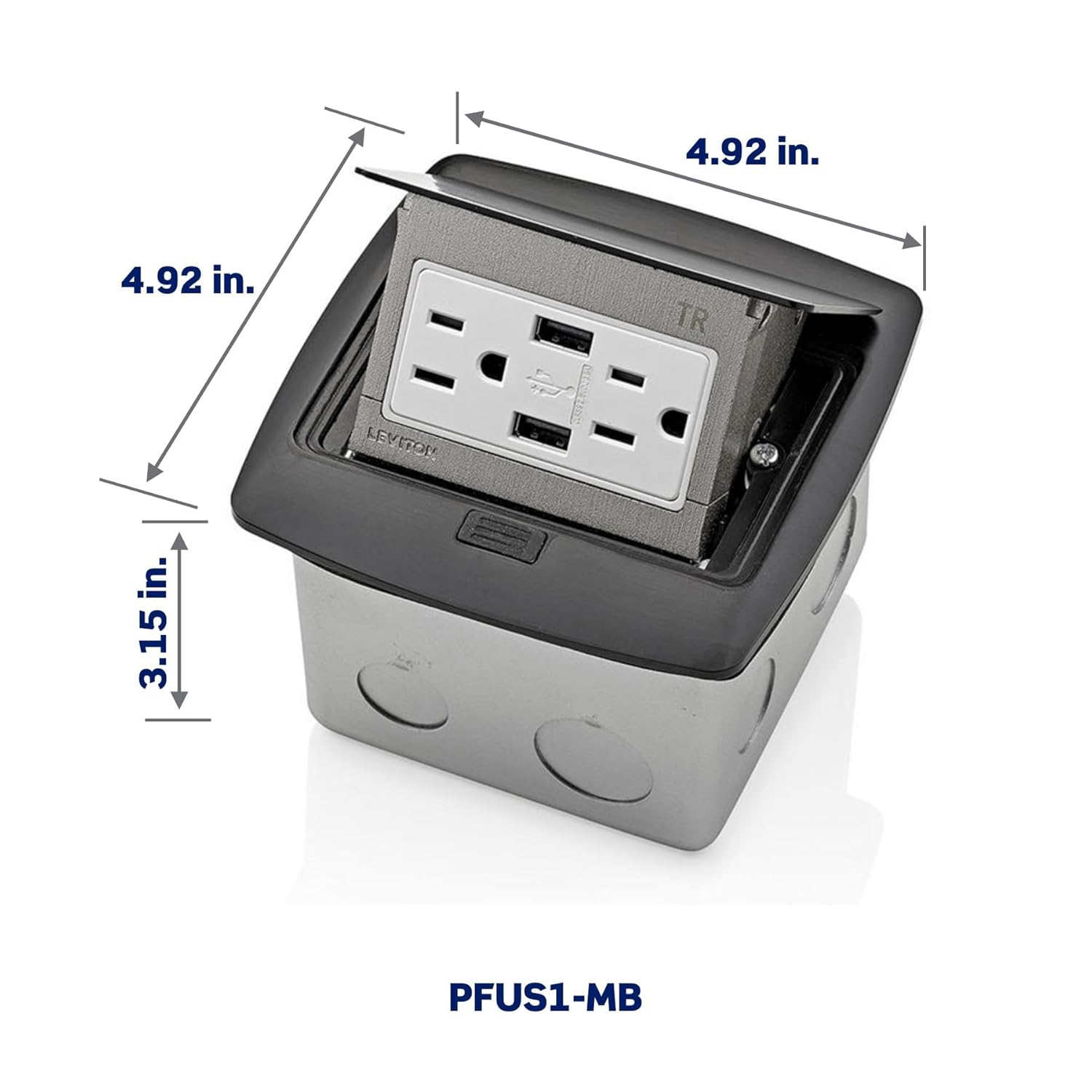 Leviton Pop-Up Floor Box with Dual Type A, 3.6 USB Charger, 15 Amp Outlet, PFUS1-MB, Black