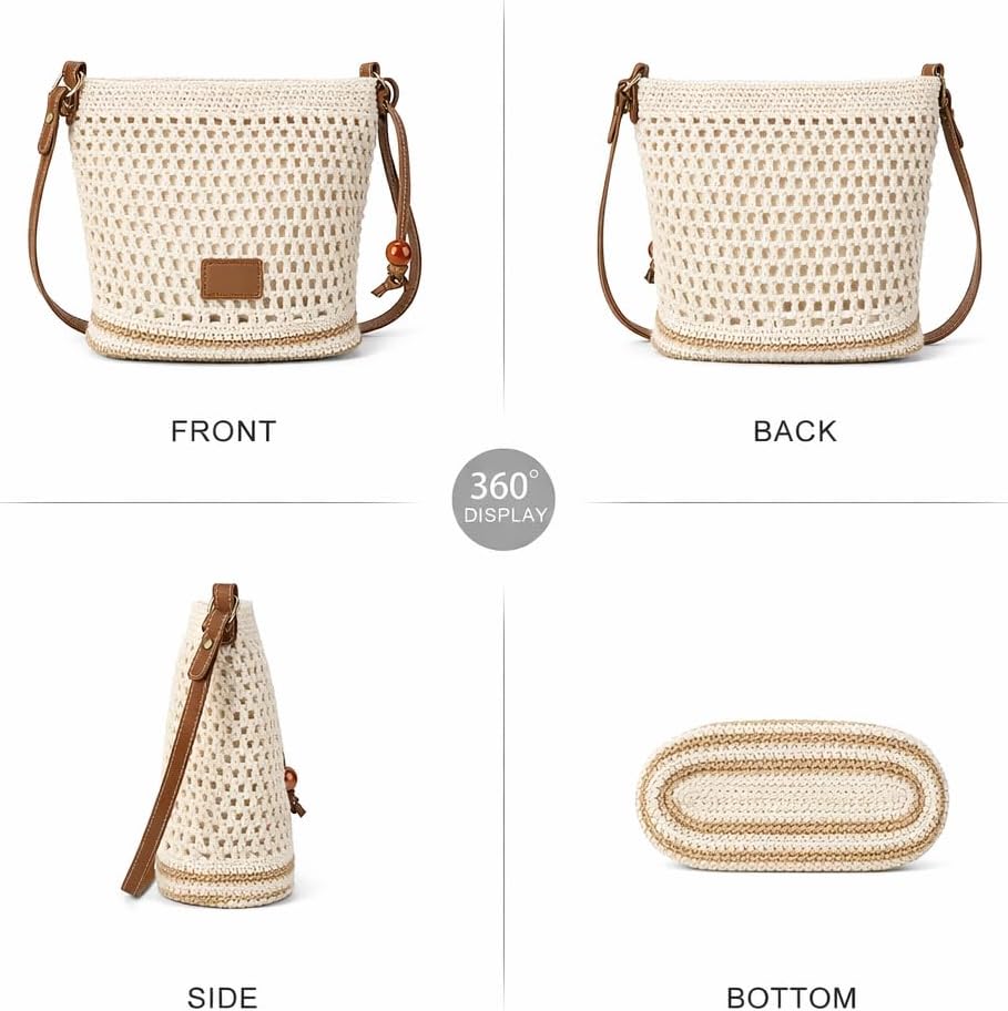 Crochet Purse for Women, Boho Woven Beach Shoulder Bag with Lining, Lightweight Summer Vacation Tote Bag