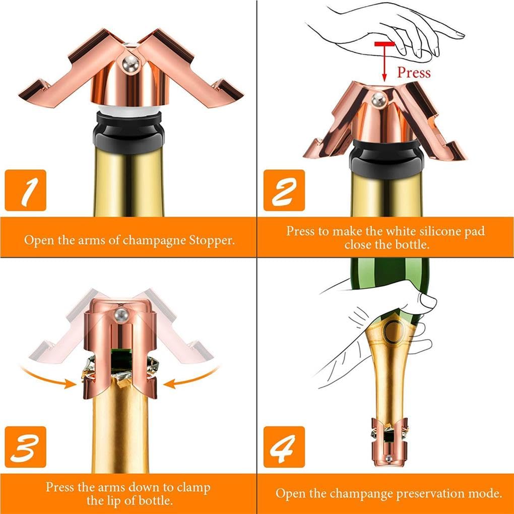 Lot de 10 bouchons de bouteille de champagne réutilisables en acier inoxydable pour maison, bar, restaurant Style 2