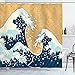 Produktbild ABAKUHAUS Japanische Welle Duschvorhang, Schäumende Sea Storm, Waserdichter Stoff mit 12 Haken Set Dekorativer Farbfest Bakterie Resistet, 175 x 180 cm, Erde Gelb Dunkelblau Weiß