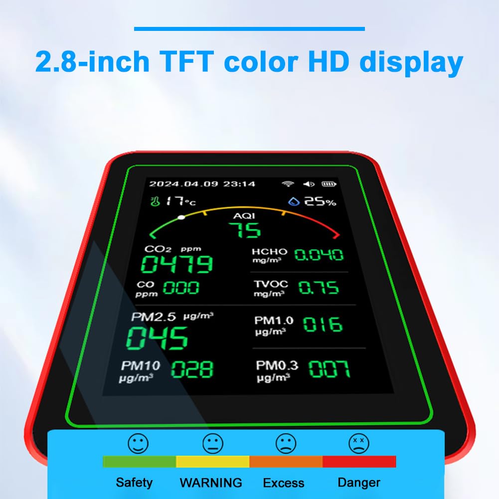 Detektor CO2, WiFi 15-w-1 wewnętrzny monitor jakości powietrza wyświetlacz TFT przenośny AQI PM0.3 PM1.0 PM2.5 PM10 Tester APP Control Gospodarstwo domowe CO CO2 TVOC HCHO Tester