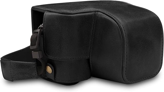 MegaGear MG1646 Ever Ready Genuine Leather Camera Case Compatible with Sony Alpha A6100, A6400 16-50mm - Black