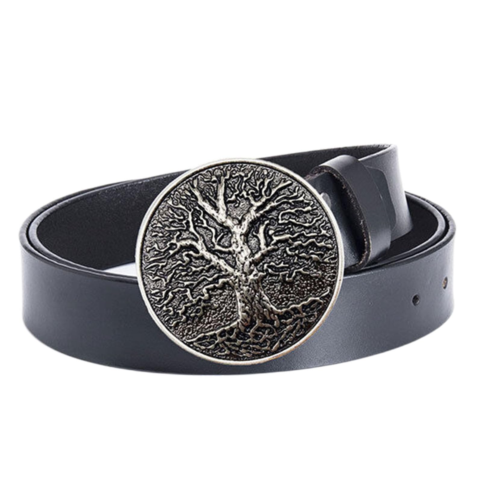 Wrjahcg Unisex Black A Belt For Men Cowboy Western Leather, Mens Belt With Tree Pattern Alloy Buckle Head Vintage Belt,,105Cm/41.3''