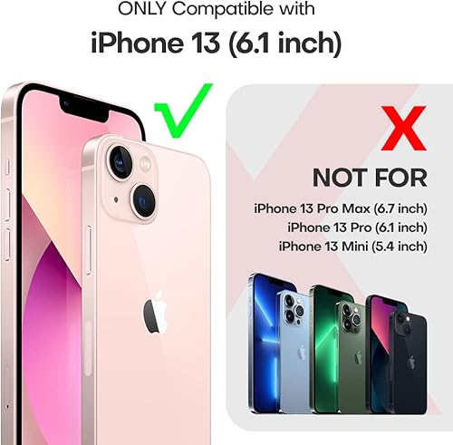 Miniatura 3 de TAURI Funda 3 en 1 para iPhone 13, color rosa, [protección contra caídas de grado militar] Funda delgada a prueba de golpes con cordón para teléfono