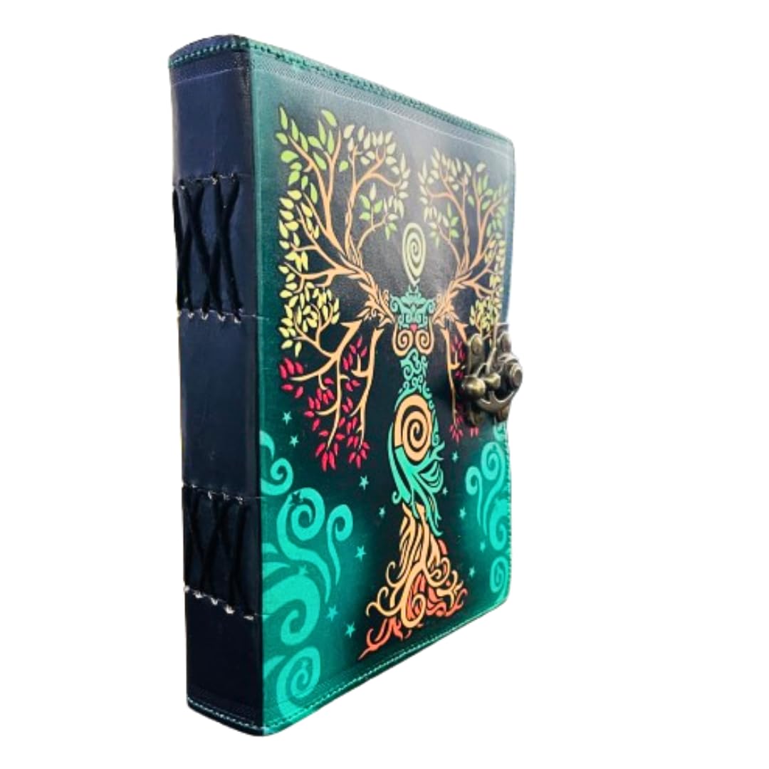 OVERDOSE Mother of Earth Design Handmade Green vintage leather journal • Deckle edge paper - Image 3