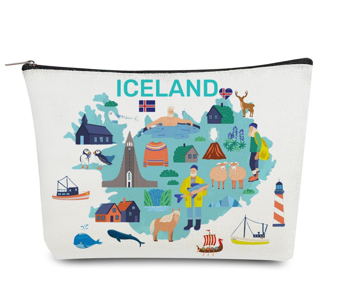 Odebyata Iceland Travel Souvenir Makeup Bag, Iceland Themed Lovers Cosmetic Bag for Besties Girls Friends Travel Lovers,Toiletry Organizer Zipper Bags
