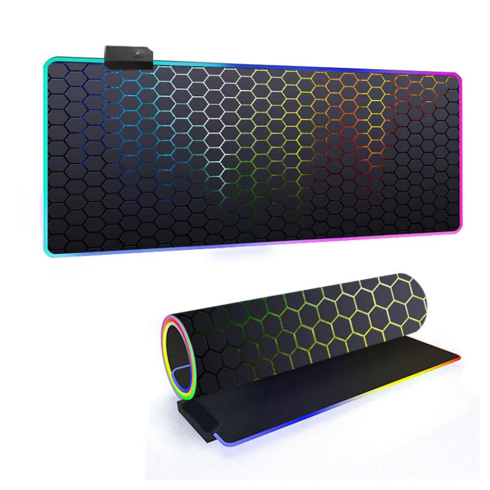 Fansu RGB Mouse Pad, XXL Large Gaming Mousepad with 14 Lighting Modes 7 Colors LED Mouse Pad Keyboard Desk Pad for PC Laptop (Color,600x300x4mm)