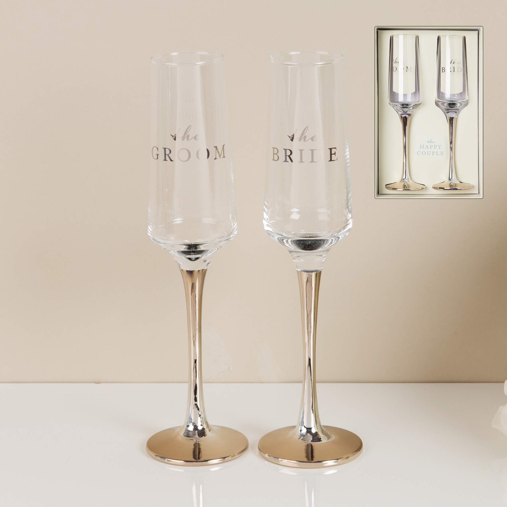 Flûtes à champagne en lot de 2 CC Amore verres droits haut de gamme mariage