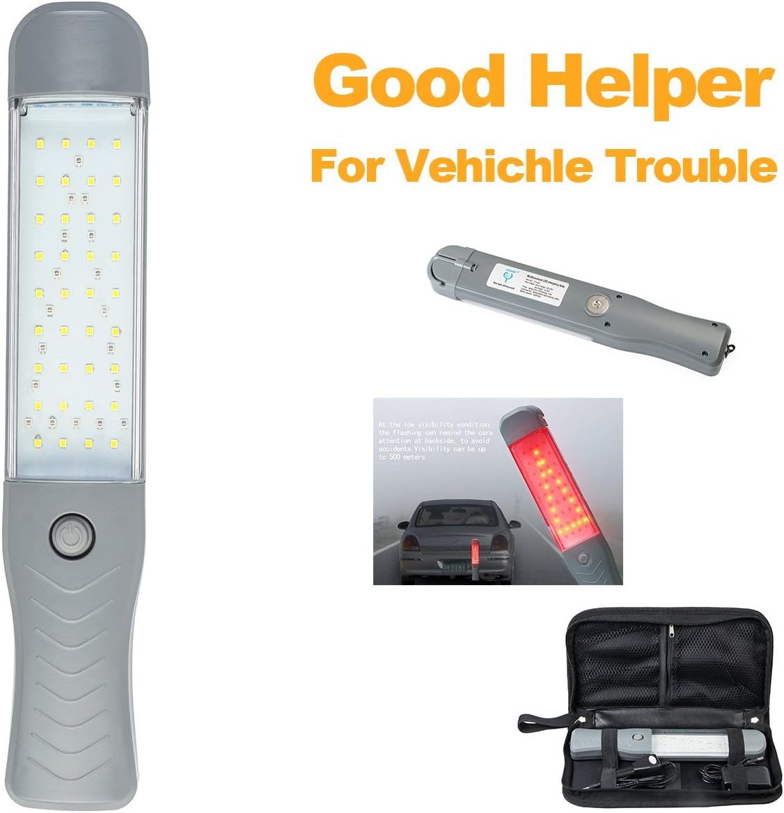 Protable LED emergency-caution light rechargeable magnetic with 180°rotating bi-fold hanging hook anti-wresting and waterproof