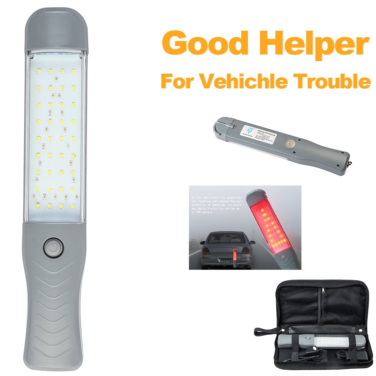 Protable LED emergency-caution light rechargeable magnetic with 180°rotating bi-fold hanging hook anti-wresting and waterproof