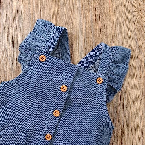 Toddler Girls Solid Color Corduroy Fly Sleeved Halter Dress for 0 to 3 Years 2t4