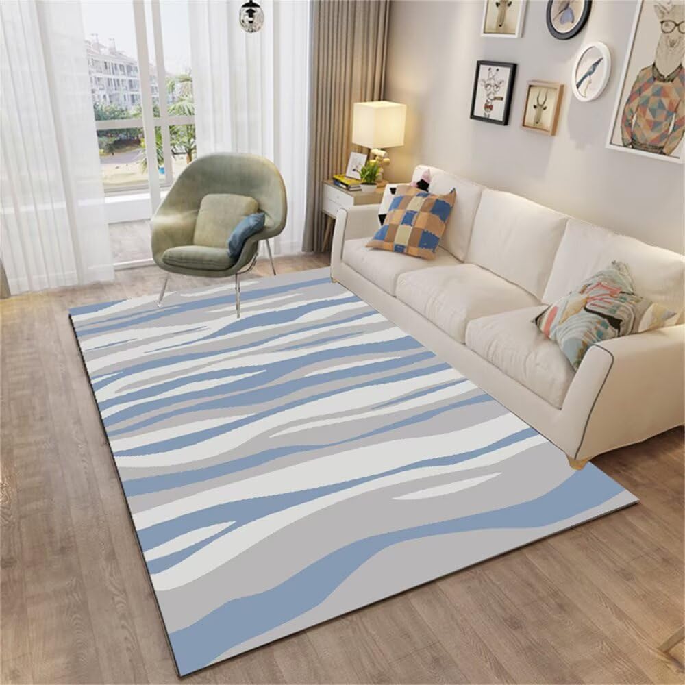Tapis résistant aux taches bleu et gris 60x120 cm lavable pour évier et bébé