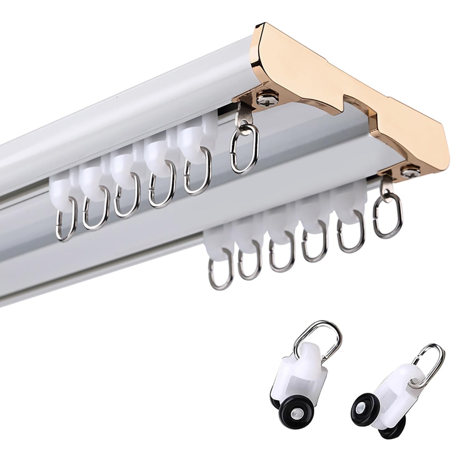 Heavy Duty Double Row Ceiling Curtain Track System - Silent Sliding Rails for Room Dividers & Curtains in Bedroom Living Room Hospital - 3.7m White Track for Easy Installation