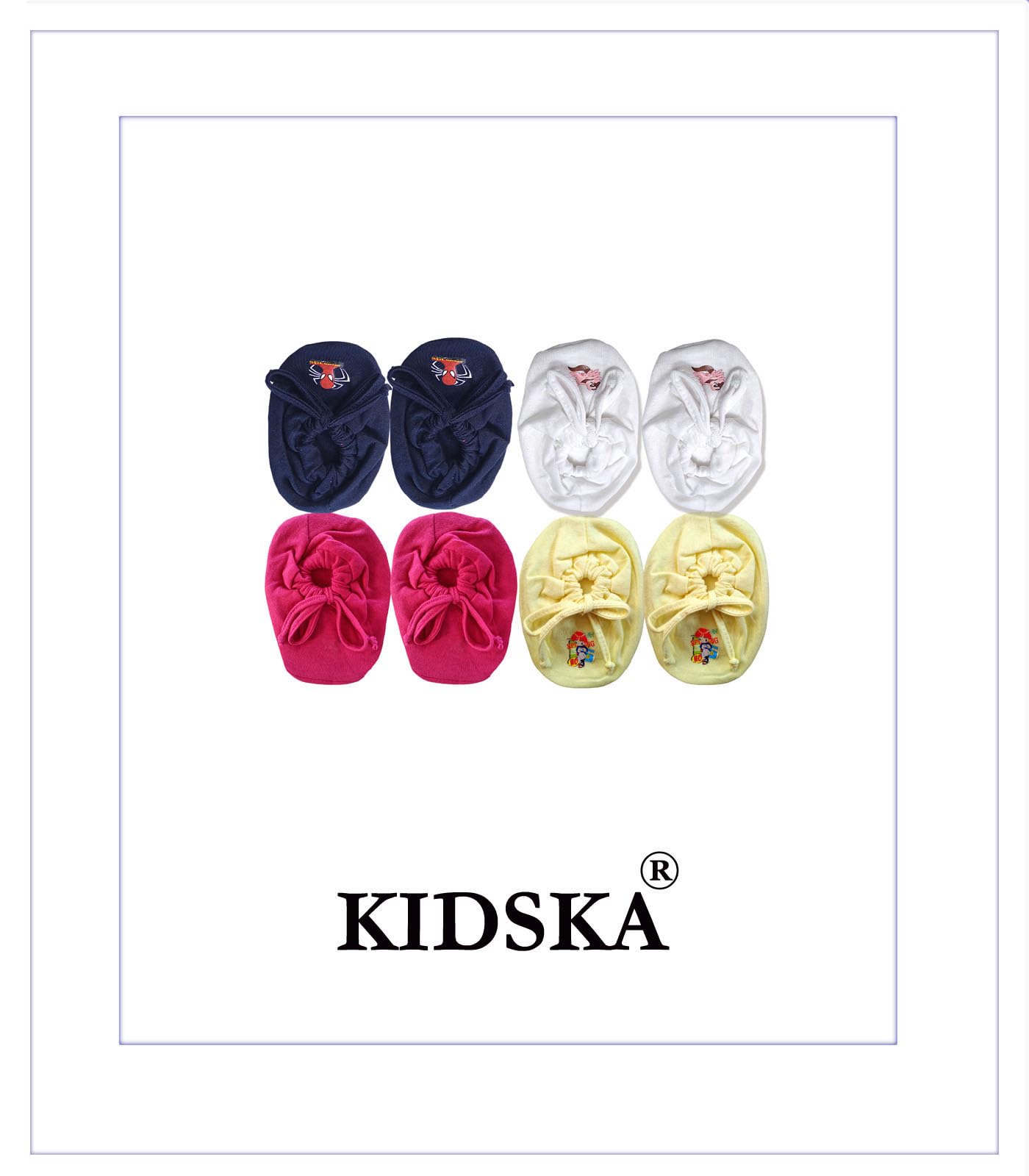 KIDSKA Booties Set For New Born Inflant/Knotted Cotton Booty Set For Newborn(0-6 Month)-Set Of 4 Pair,Assorted - Image 7 thumbnail