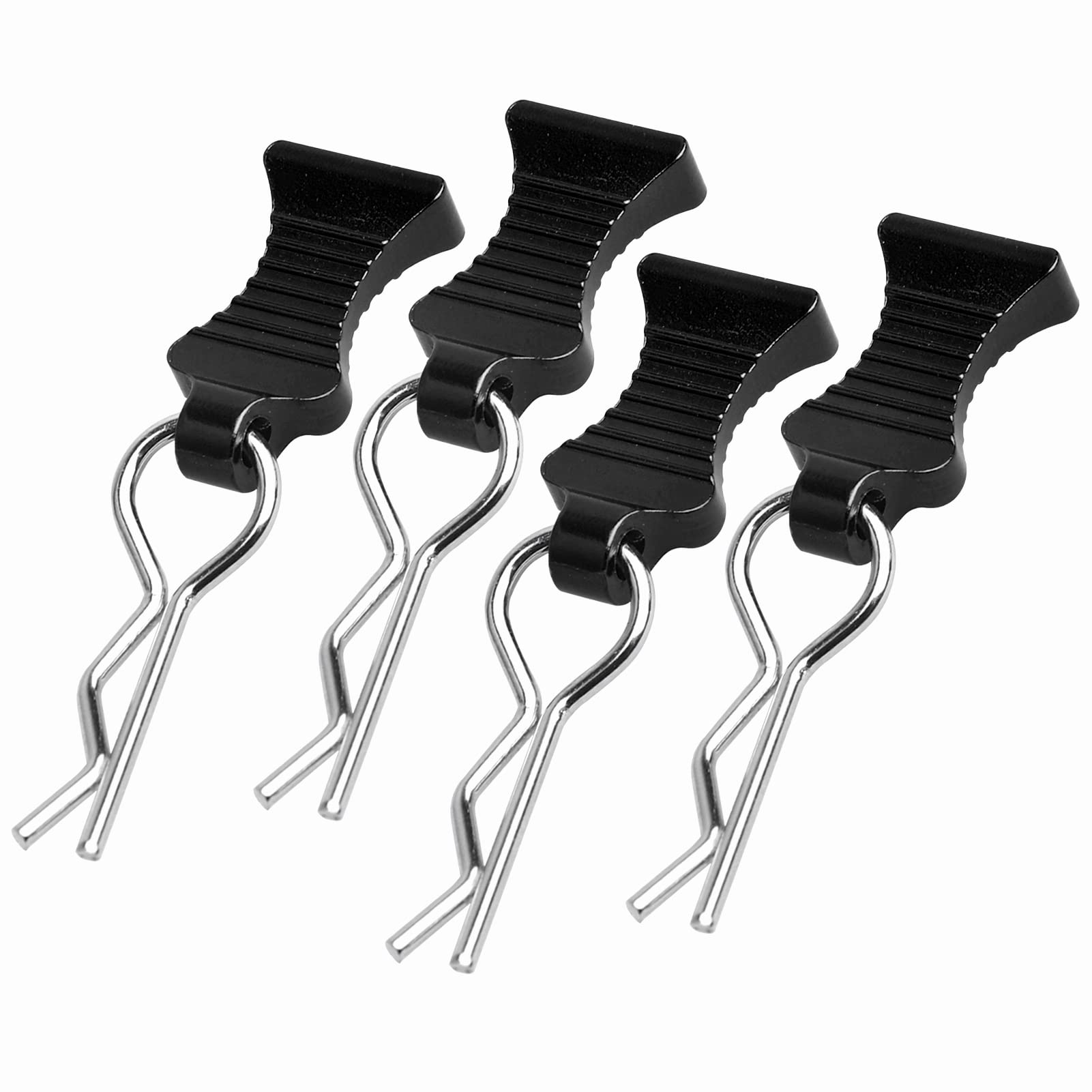 4-Pack Universal RC Body Clips with Tabs, Metal Handled Clips for 1/12 1/10 1/8 RC Cars and Trucks, Heavy Duty Body Mounting Clips Shell Replacement (Black)