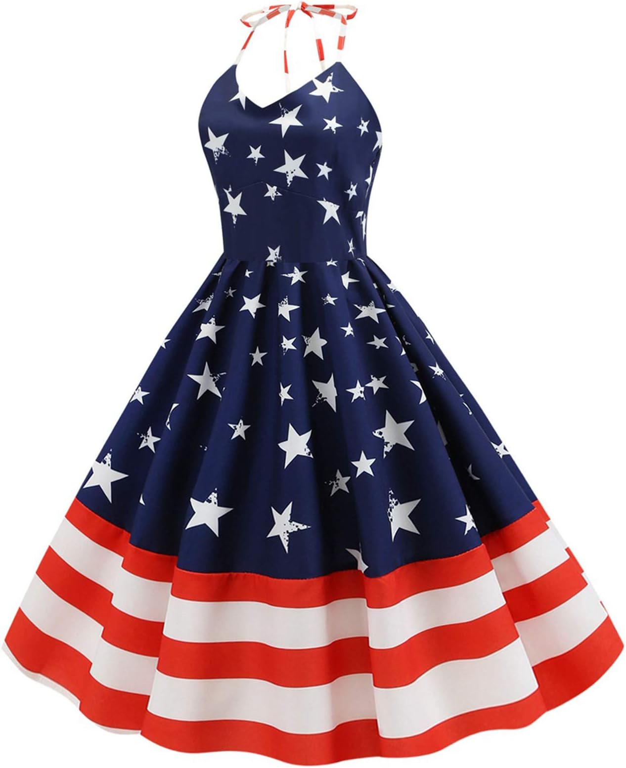 American Flag Dress for Women,Vintage 4th of July Sleeveless V-Neck A-line Cocktail Dress Independence Patriotic Dress