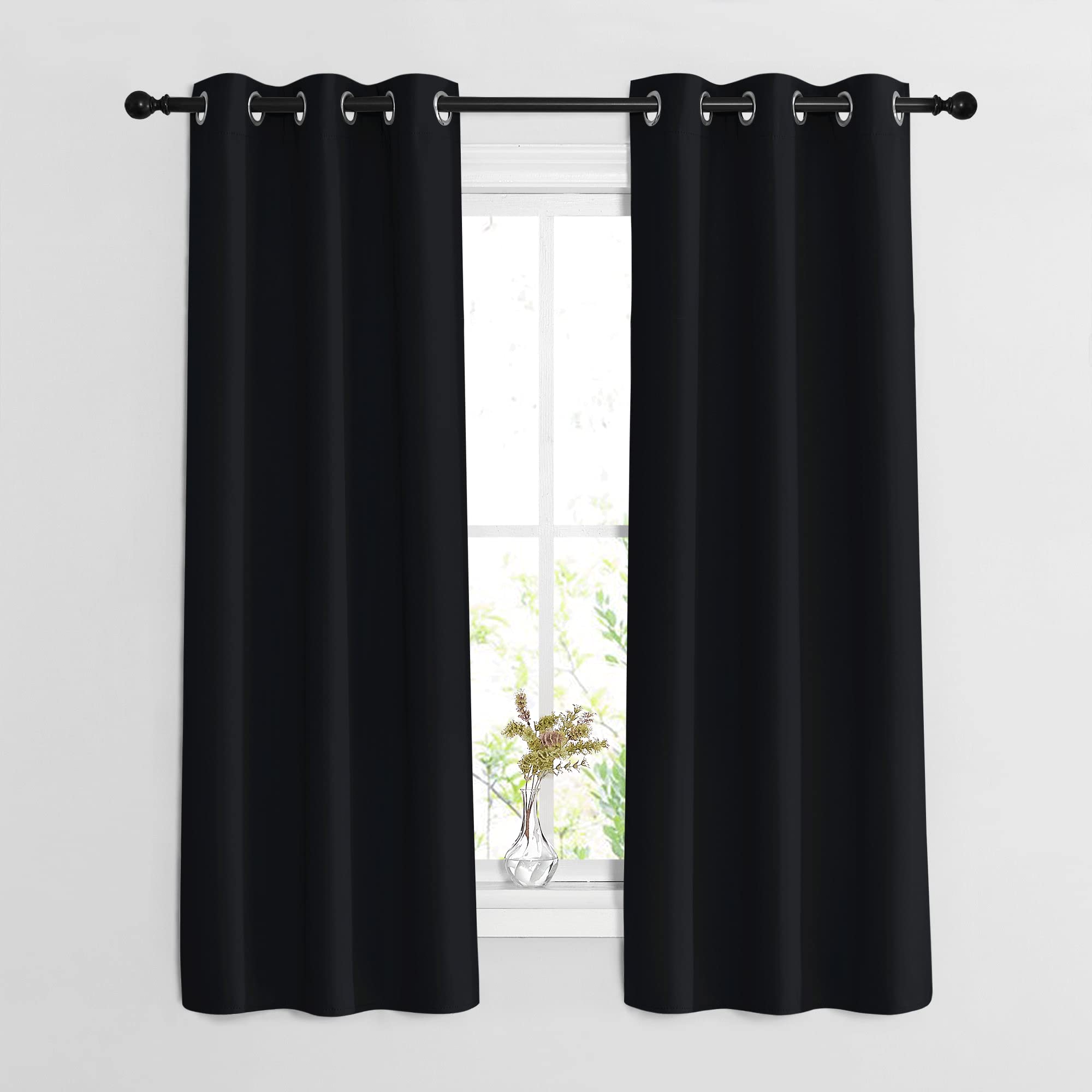 NICETOWN NICETOWN Black Curtains for Boys Room - Blackout Thermal Insulated Window Treatment Solid Grommet Room Darkening for Bedroom/Night Shift (Set of 2, W37 x L63)