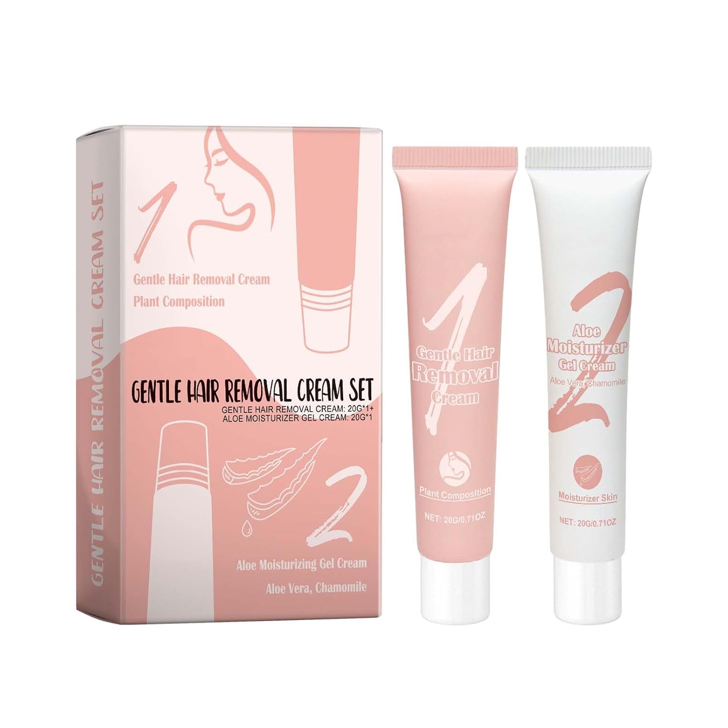 Hair Removal Cream Face Set 2 Pieces Hair Removal Cream Women & Aloe Vera Gel Gentle Hair Removal Cream Moisturising for Upper Lip Chin & Cheeks Effective Hair Removal