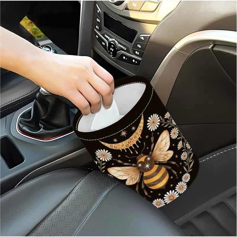 Papelera portátil reutilizable impermeable para automóvil, organizador de vehículos multiusos, esenciales para viajes por carretera (abeja)