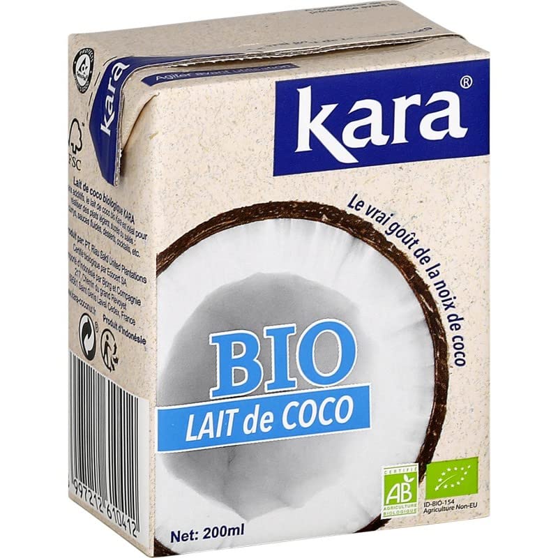 KARA Lait de Coco Bio - Brique de 200ml - Saveurs exotiques de l'Asie - Idéal pour cuisiner des plats authentiques. - Lot De 6 - Vendu Par Lot