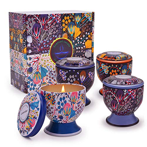 Scented Candles Set Natural Soy Wax Travel Tin Candles 4oz Aromatherapy Candles with Pedestal,Outdoor and Indoor Scented Candle for Stress Relief(Lemon,Rose,Lavender,Mint?