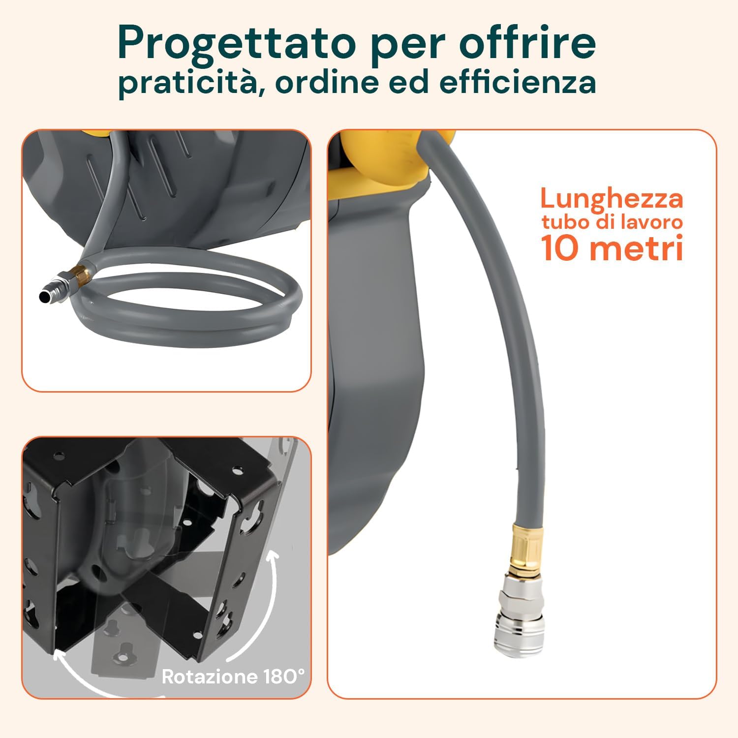 Avilia - Avvolgitubo da Parete 10m con Riavvolgimento Automatico, Tubo per Compressore Aria in PVC Resistente, Montaggio a Parete o Soffitto, Compatto e Flessibile