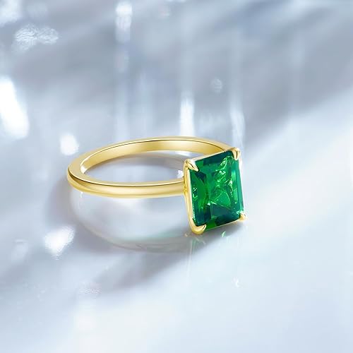 Miniatura 7 de Anillos de compromiso de plata de ley 925 de 3 quilates para mujer, diseño solitario de esmeralda verde, anillos de promesa simples para ella, talla