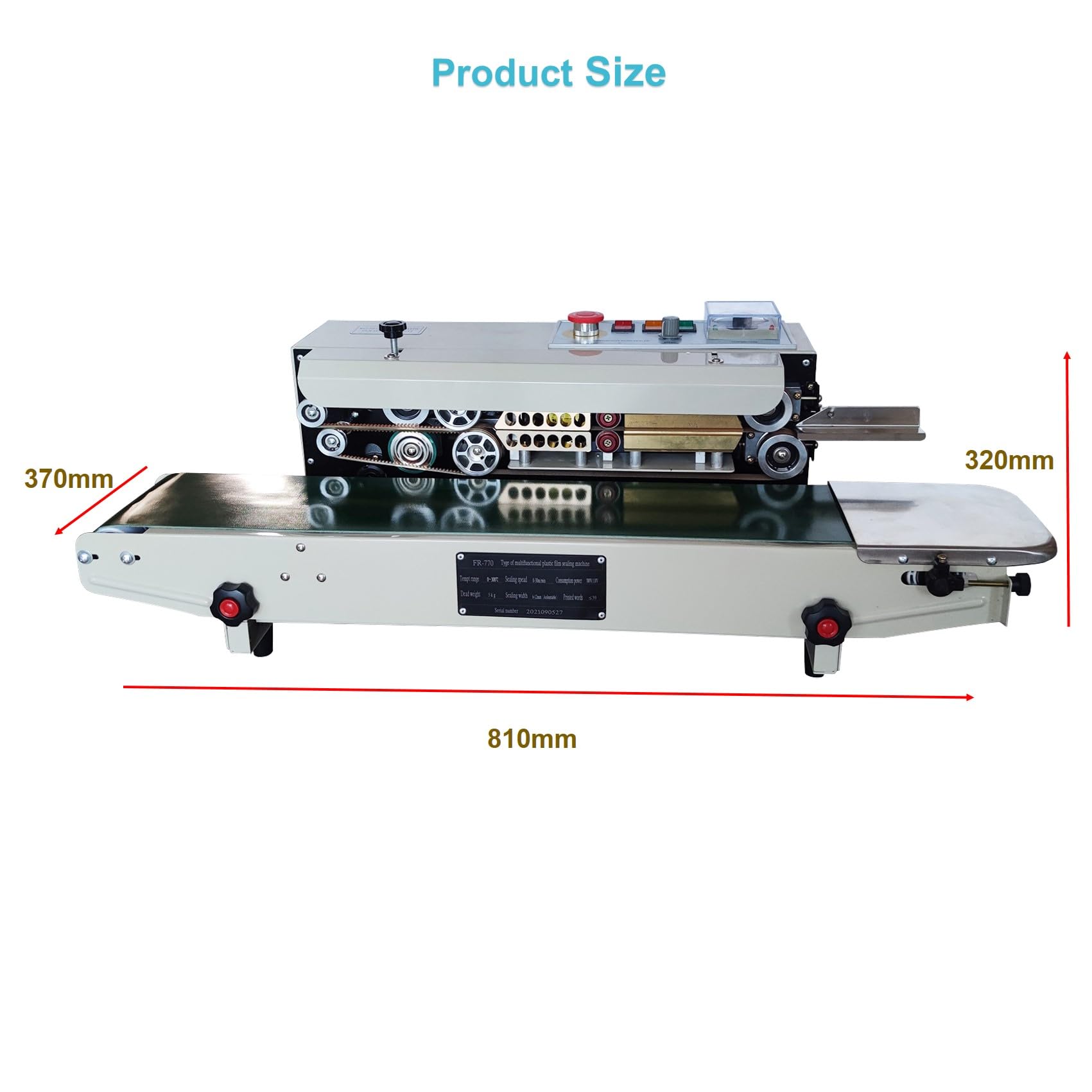 BANFLUXION 110V FR-770 Horizontal Continuous Sealing Machine Continuous Band Bag Sealer Machine with Intelligent Temperature Control for Bag Packaging 0.02-0.8mm Sealing Thickness