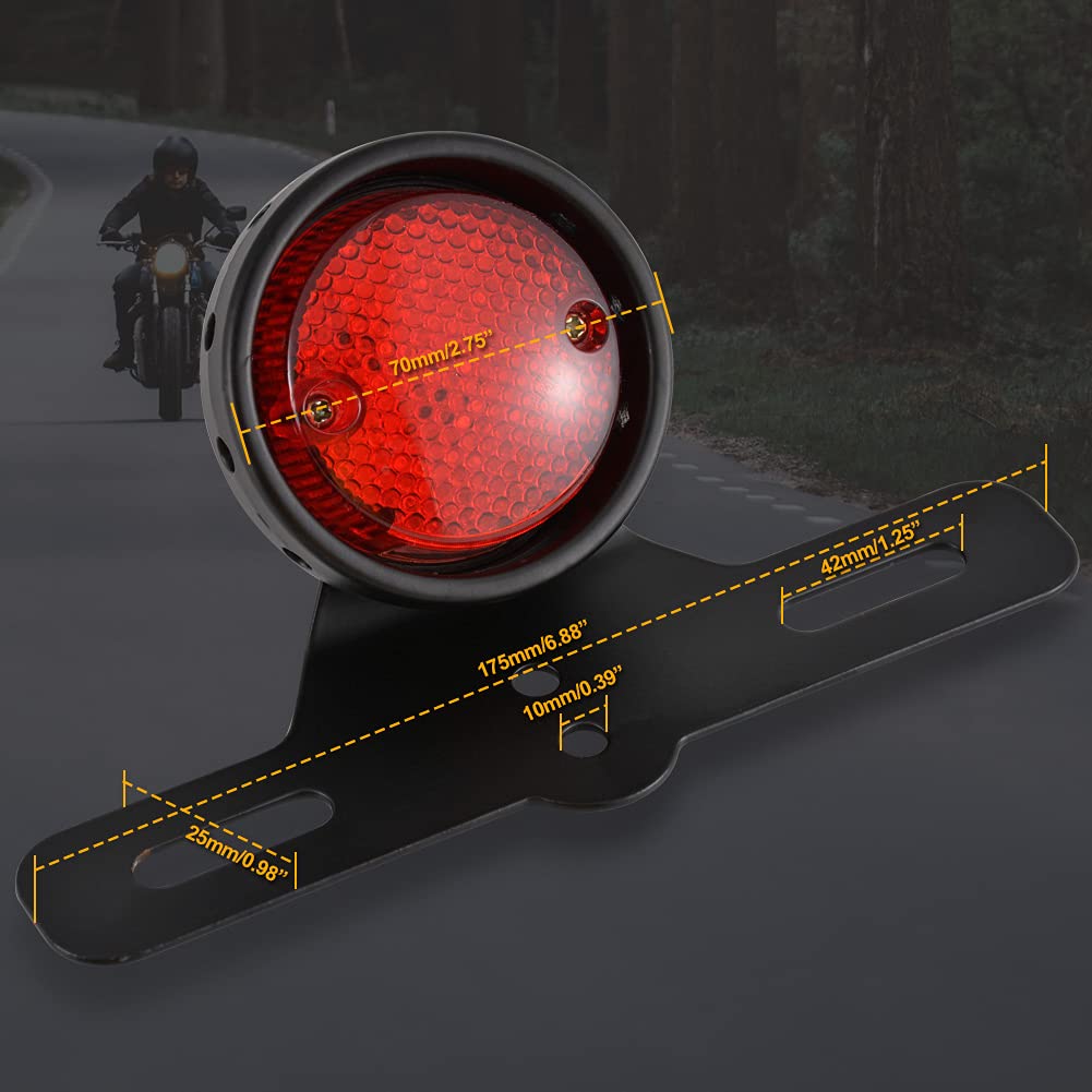 Fanale Posteriore Per Moto NATGIC Stile Hawk - 12V, Nero/rosso. Freno, Posizione E Targa Tutto In Uno. Design Retrò, Alloggiamento In Alluminio. Universale.
