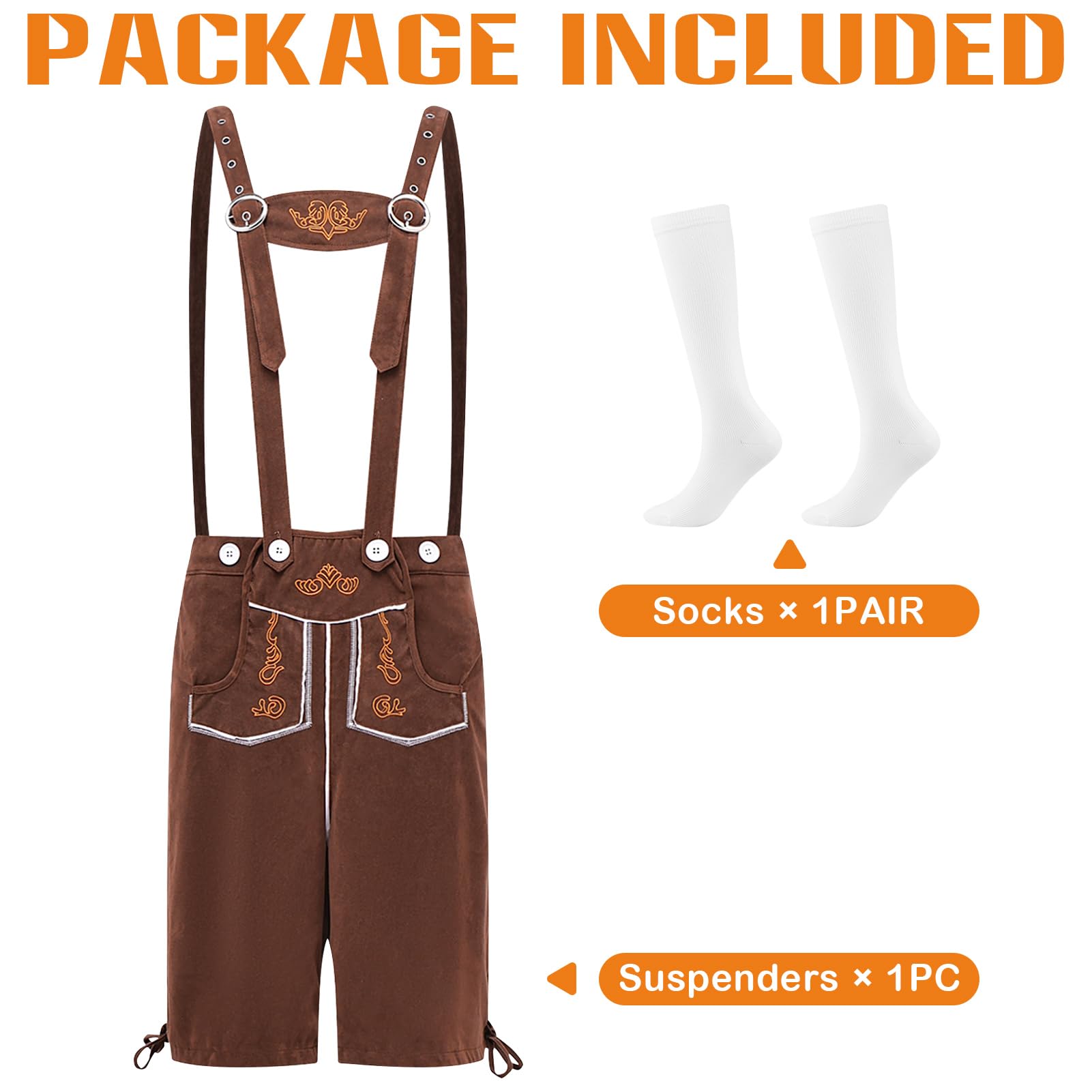 Set di pantaloni in pelle, da uomo, per costume tradizionale bavarese, per Oktoberfest, con spalline e calze, in pelle, da uomo, colore nero/marrone, stile bavarese, per Oktoberfest